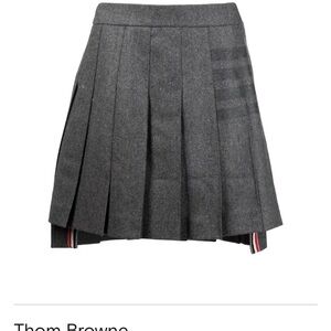 Thom Browne Charcoal Pleated Wool Mini Skirt with Tricolor Tabs